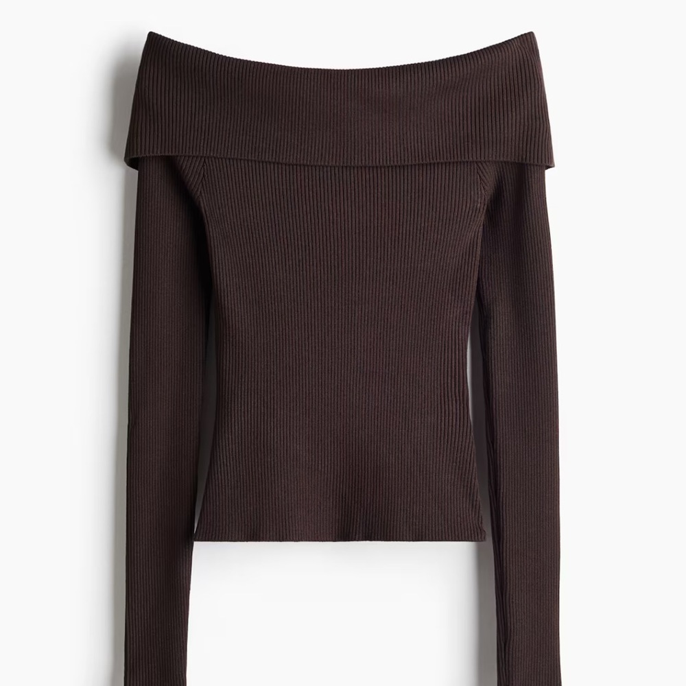 H&M Chocolate Off-Shoulder Knit Top